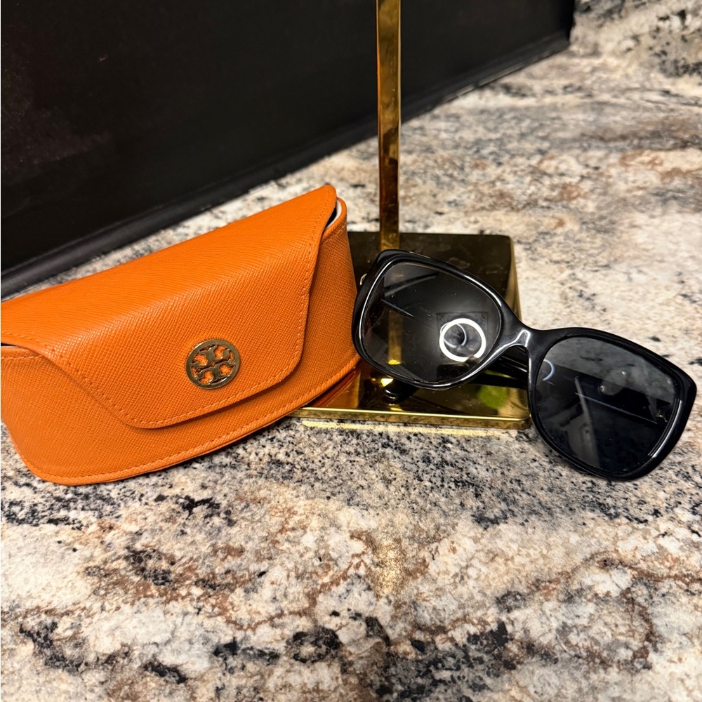 Tory Burch Black Sunglasses with Orange Leather Case